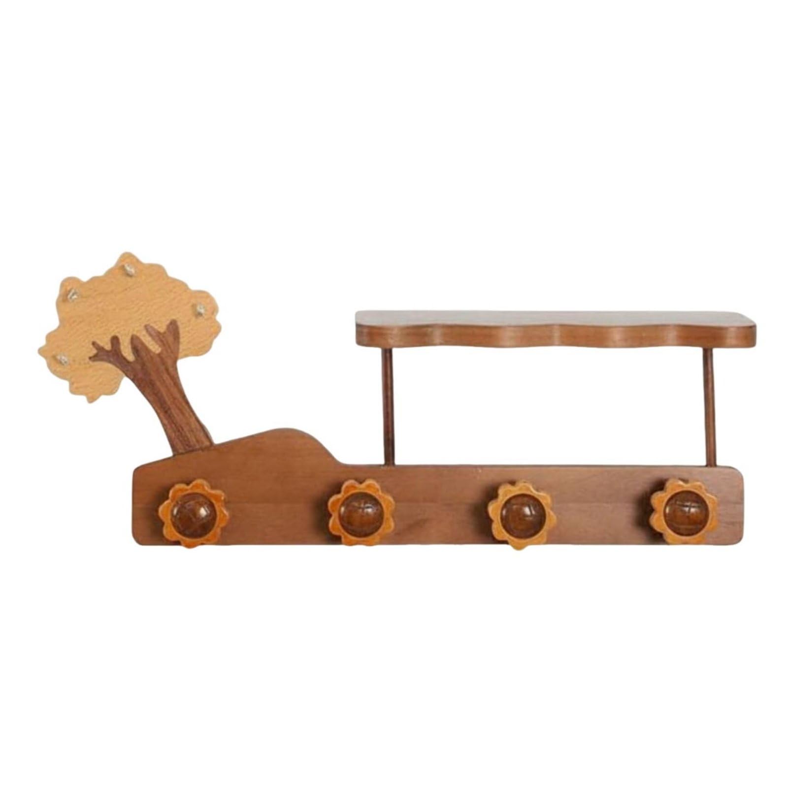 Perchero de Pared Estante con Ganchos Repisa Colgador Soporte Madera Maciza con Clara y Metálicos Estilo Decorativo Apto para Entrada Pasillo Oficina Hogar, Estilo 1