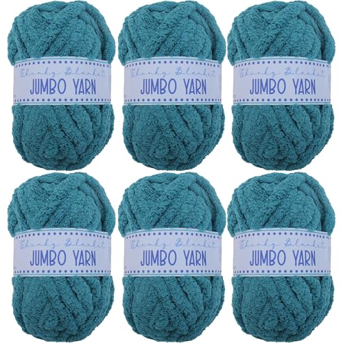 Image of 6 Pack ThreadArt Chunky Chenille Yarn for Hand Knitting, Jumbo, Teal | Soft jumbo chenille yarn for hand knit and crochet. Make blankets, plushies & crochet projects. DIY quick projects.