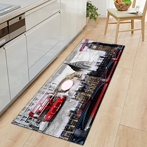 GOKSEL Tapis Cuisine Vintage & Londres Tapis Cuisine Devant Evier, Tapis AntidéRapant, Tapis de Couloir, Polyester Tapis de Cuisine, Tapis Salon Chambre...