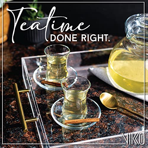 Vikko Turkish Tea Glasses & Saucers, 4 Oz Turkish Tea Cups ,Turkish Glass Tea Set For Six , Tea Cup Glass , Clear Glass Tea Cups And Saucers, Turkish Tea Cup Set, Tea Set Moroccan, 6 Cups+6 Plates #TOP3
