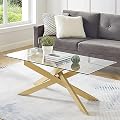 Rectangle Modern Coffee Table, Tempered Glass Top and Metal Tubular Leg, 47.3”Lx23.6”Wx18.1”H, Gold