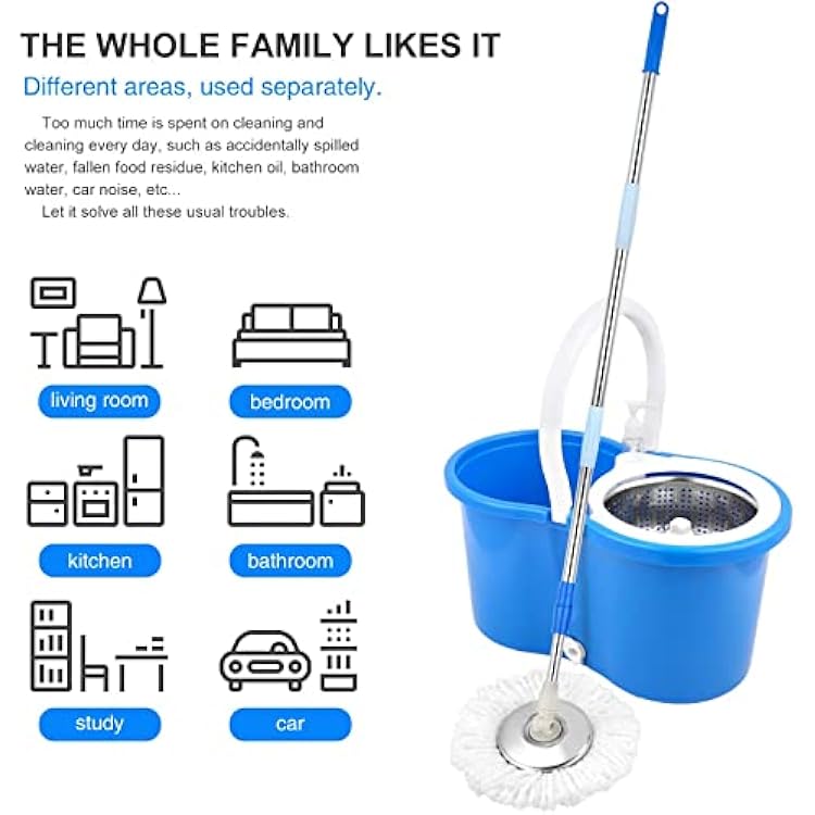 Spin Mop Bucket System, 360 Spin Floor Cleaning Mop Bucket with 3 Microfiber Replacement Head Refills Telescoping Handle for House Cleaning
