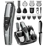 Beard Trimmer for Men,17-Pc Set Rechargeable Hair Clippers Kit with Safety Lock,Waterproof Mens Grooming Kit for Shaving Face,Mustache,Body,Ear,Nose Hair Trimmer,Gifts for Men Adjustable Silver