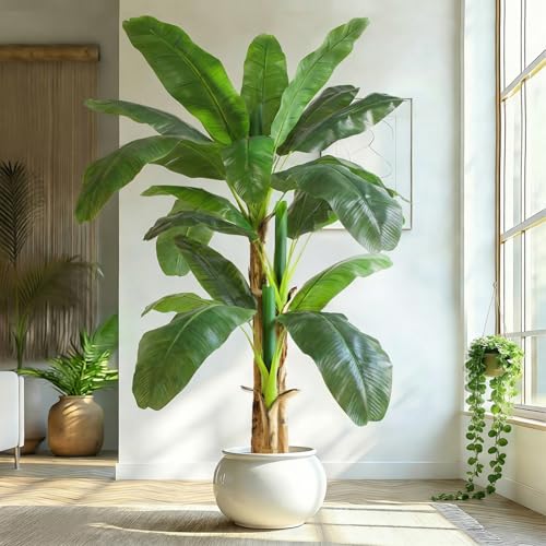 Image of 6ft Extra Tall Artificial Banana Tree, Fake Banana Leaf Plant with 17 Faux Banana Leaves, Perfect for Home Indoor Outdoor Patio Office Tropical Decor