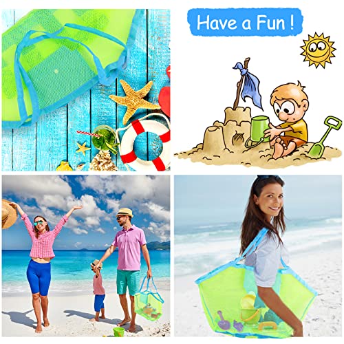 Strandspielzeug Tasche Groß, Strandtasche Netztasche für Sandspielzeug Wasserspielzeug, Wiederverwendbare und Faltbare Kinder Aufräumsack für Strand Picknick/Schwimmbad/Wäschesack/Familie Urlaub
