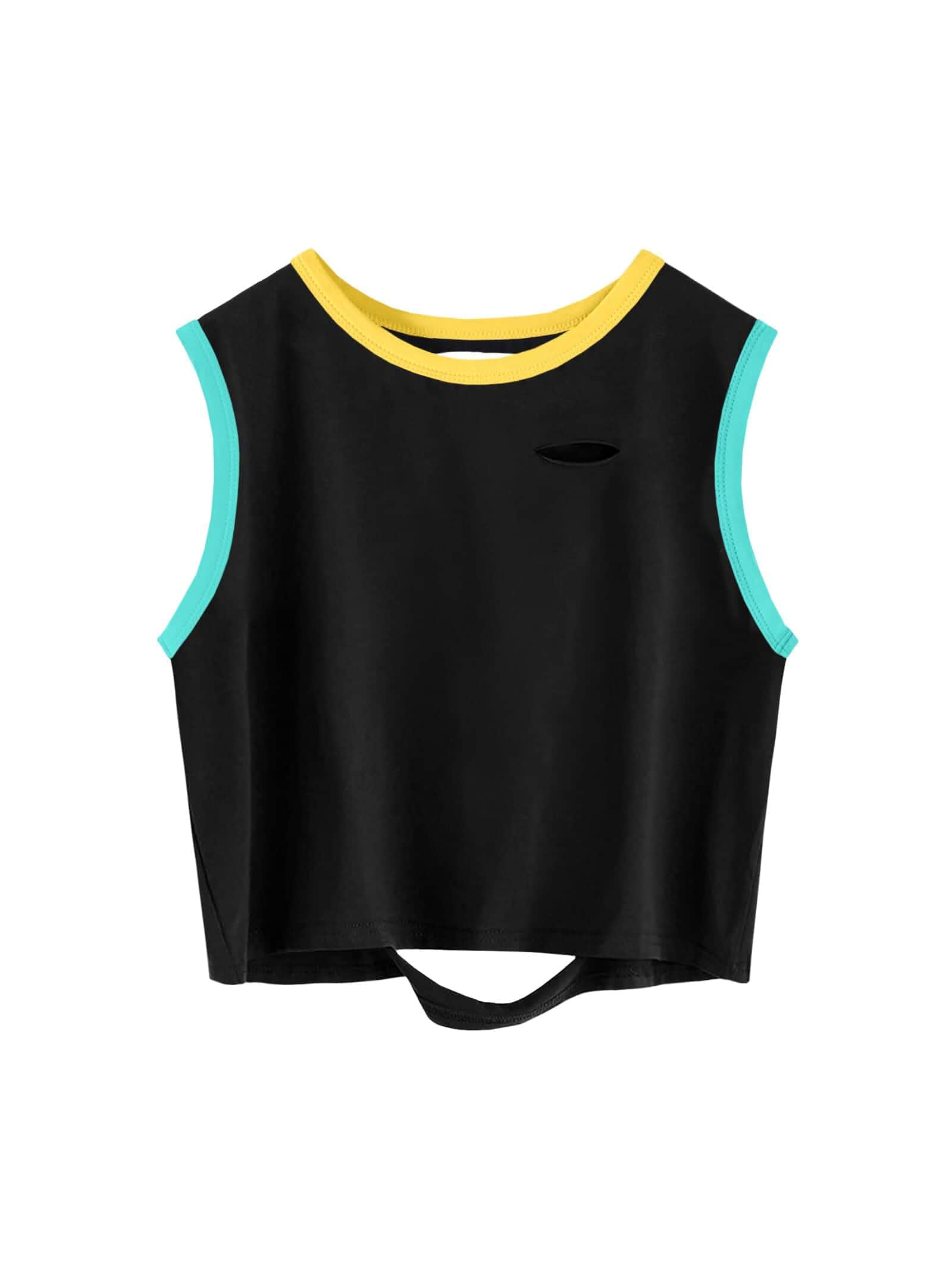 Hilinker Womens Crew Neck Loose Crop Tank Tops Workout Casual Sleeveless T-Shirt Sleeveless