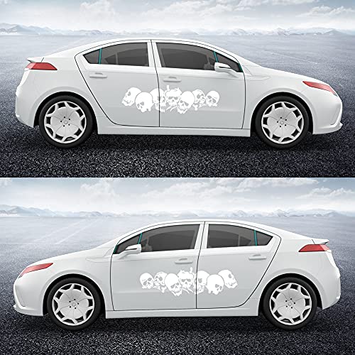 Image of Skull Pattern Auto Side Body Decals Sticker Skull Row Graphics Car Racing Sport Decoration Sticker Self Adhesive Vinyl Sticker 59.06'' x 15.75'', White