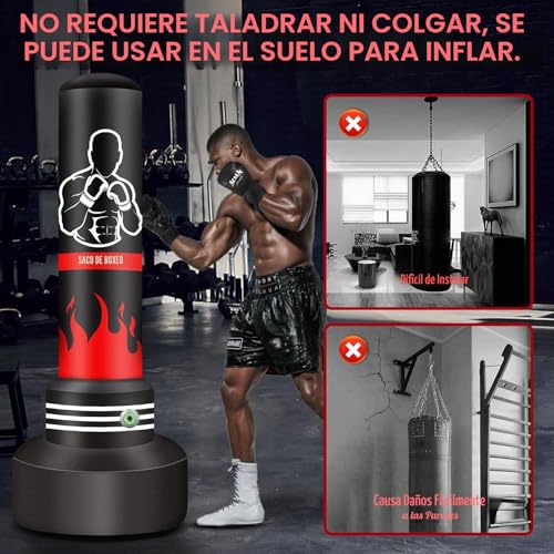 Miniatura 6 de Saco de Boxeo180cm-Saco de Boxeo Pesado autoinflable Mejorado con Guantes y Bomba de Aire incorporada, Saco de Kickboxing y Hombres para Entrenamiento MMA Muay Thai Fitness Principiantes