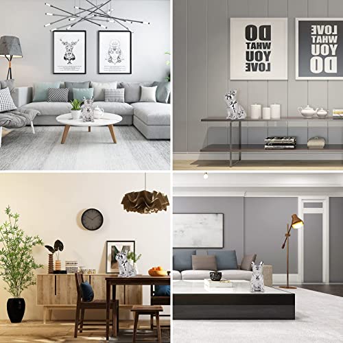 Seated French Bulldog Statue Resin Electroplated Dog Animal Sculpture With Silver Necklace Necklace Living Room End Table Kitchen Countertops Bedroom Bathroom Cabinet Home Decor (9In,Silver) #TOP4