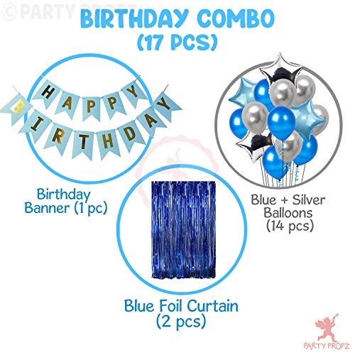Image of Party Propz 17Pcs Happy Birthday Decoration Combo for Birthday Decoration for Boys, Blue Birthday Decoration, Party Supplies material Paper