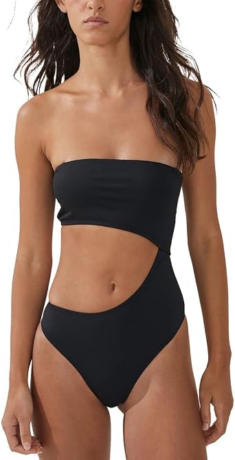 COTTON ON Womens Cut-Out Bandeau One-Piece Swimsuit, Black