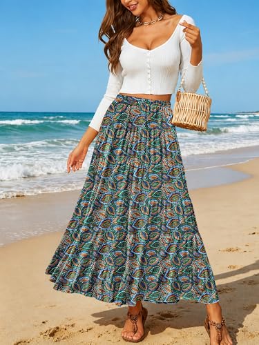 Image of NASHALYLY Women's Chiffon Elastic High Waist Pleated A-Line Flared Maxi Skirts