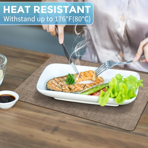 Placemats Set of 12 Washable, Heat Resistant Table Placemats Wipeable Faux Leather Place Mats Non Slip, Waterproof Square Table Mats for Indoor Outdoor, Apricot
