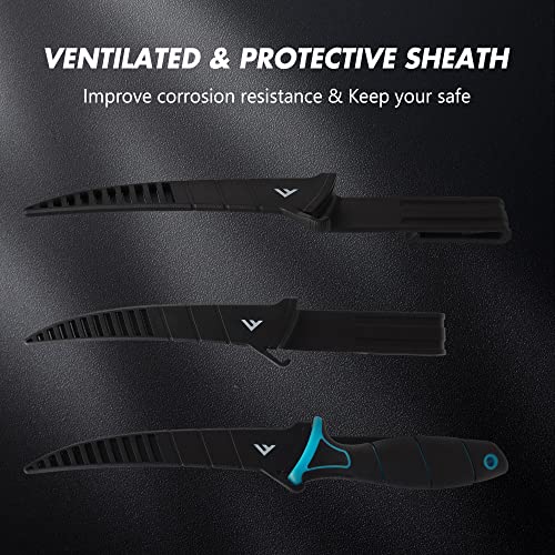 Flissa F001156 Fillet Knife Set, Bait Knife With Knife Sharpener, Protective Sheath, Belt Clip, Portable Pouch & Corrosion Resistant Coating Blade, Professional Fishing Knife thumb #5