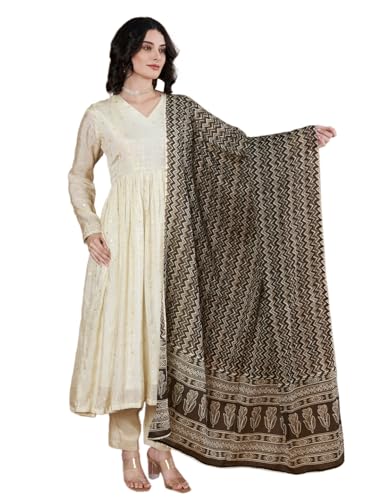 Image of Women's Cotton Blend Floral Print Dupatta with 2.20 Meters | Women's cotton printed dupatta with tassels