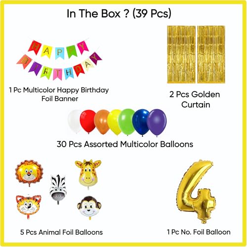 Image of Birthday Decoration Items Kit | Jungle Safari theme | Multicolor Theme Decoration for Kids | Birthday Decoration (4 YR)
