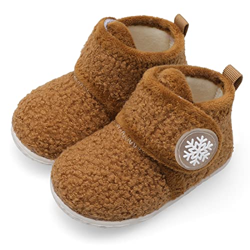 FEETCITY Infant Baby Girl Boy Booties Slippers Soft Bedroom Shoes Toddler Crib Warm Shoe First Walker Ankle Booties 12-18 Months