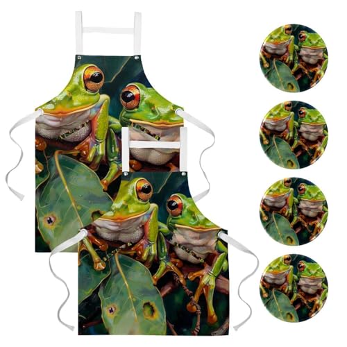 Tablier de cuisine pour restaurant lot de 2 réglable avec broches motif grenouille