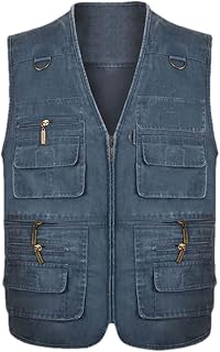 Pohullan Men's Multi-Pocket Photograph Reporter Workwear Outdoor Hiking Fishing Hunting Waistcoat Vest