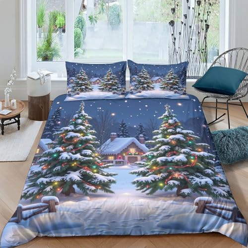 Housse de couette Noël village d'hiver lit simple 135x200cm