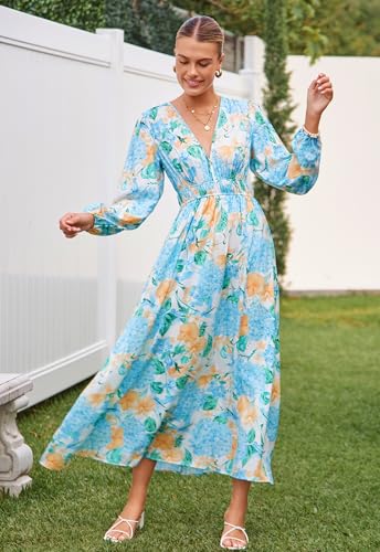 Image of Sissyaki Womens Long Sleeve Summer Maxi Dress 2026 Floral Dress Spring Wedding Guest Dress