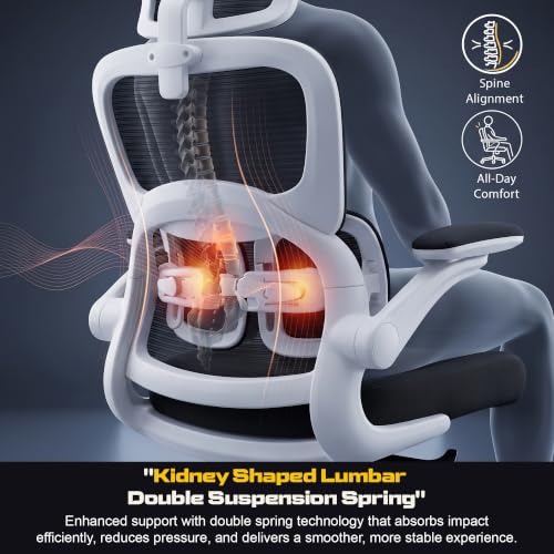 Image of DROGO Vesby Ergonomic Office Chair for Work with Dual Adaptive Lumbar Support | Breathable Mesh Computer Chair with 3D Headrest,3D Padded Armrest | Gaming Chair with 135 Recline, 1-Yr Warranty(White)