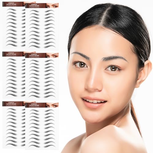 PATKAW 6 Sheets Eyebrow Tattoo Stickers: 6D Black Peel Off Eyebrow Sticker for Eyebrow Grooming Shaping