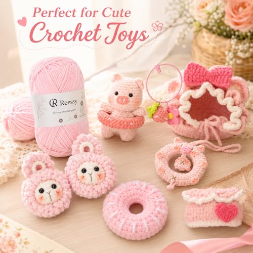 Image of Skinny Chenille Yarn for Crocheting - 6 Pack of 50g /158yd (948yd Total) - Soft Matte Thin Chenille CYC #2 - Fine Weight Baby Yarn for Plush Toys, Baby Blankets & Small Crafts(Soft Pink)