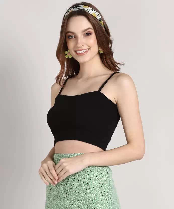 PINZY Women's & Girls' Solid Square Neck Tank Tops (Small, Black) 1