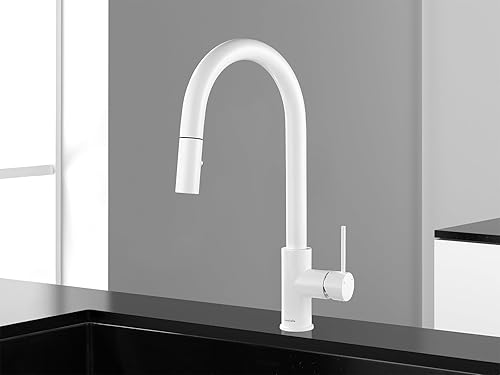 Miniatura 3 de AS60W Grifo de fregadero de cocina blanco con pulverizador desplegable de una sola manija