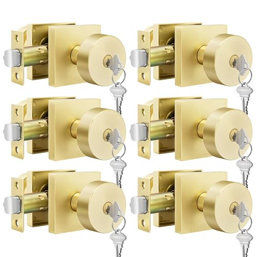 Goldenwarm Zinc Alloy Gold Door Knobs, Keyed Entry Door Knobs 6 Pack