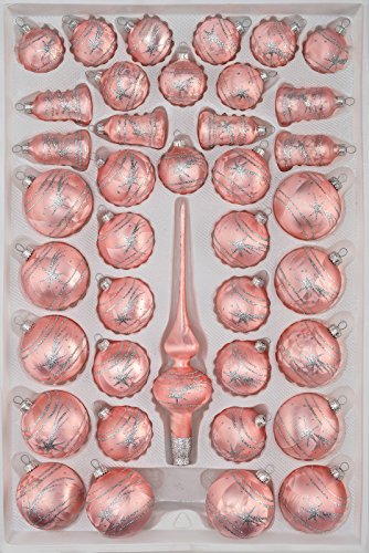 39 TLG. Glas-Weihnachtskugeln Set in Ice Rosa Silber Komet- Christbaumkugeln - Weihnachtsschmuck-Christbaumschmuck