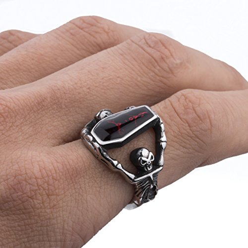 Elfasio Skull Rings For Men Stainless Steel Gothic Vampire Bloody Red Enamel Coffin Bike Jewelry Size 8 #TOP5
