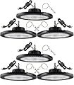 Fiqevs 6 Pack 300W High Bay Lights, High Bay LED Shop Lights 42,000LM, 5000K Daylight, Ac100-277V, 5' Cable, US Plug Included, Plug & Play UFO LED Bay Lights for Workshop Garage - ETL Listed
