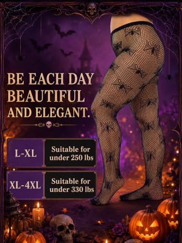 Image of Geyoga 6 Pcs Halloween Plus Size Fishnets Tights for Women