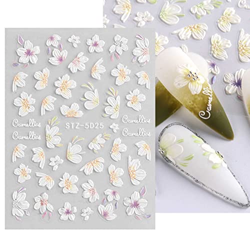 3D Embossed Flower Nail Art Stickers Decals Self-Adhesive Pegatinas Uñas 5D Floral Nail Supplies Nail Art Design Decoration Accessories 4 Sheets #TOP3