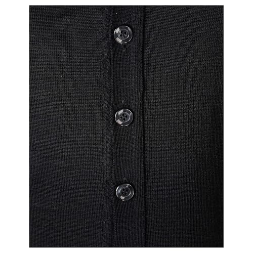 Clergy Button-Front Cardigan Black Plain Knit 50% Acrylic 50% Merino Wool in Primis, M4