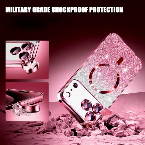Image of Misscase for iPhone 17 Pro Case Compatible with MagSafe,Built-in Camera Lens Protector Full Protection Elegant Anti-Scratch Magnetic Glitter Slim Case Cover 6.3 inch Cherry Red