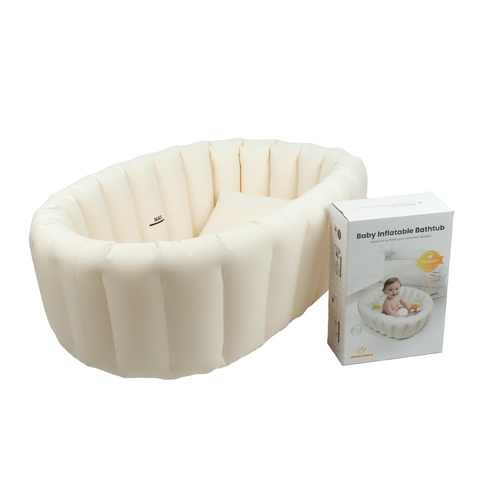 Inflatable Baby Bathtub Newborn to Toddler Bath Tub Portable Travel Shower Basin with Back Support Beige