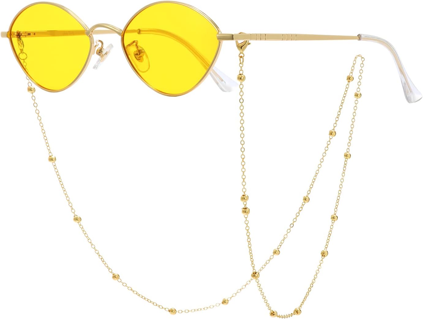 Veda Tinda VisionSunglasses for Women Trendy Retro 70s 90s Womens Oval and Square Shades UV400 Protection with Glasses Chain