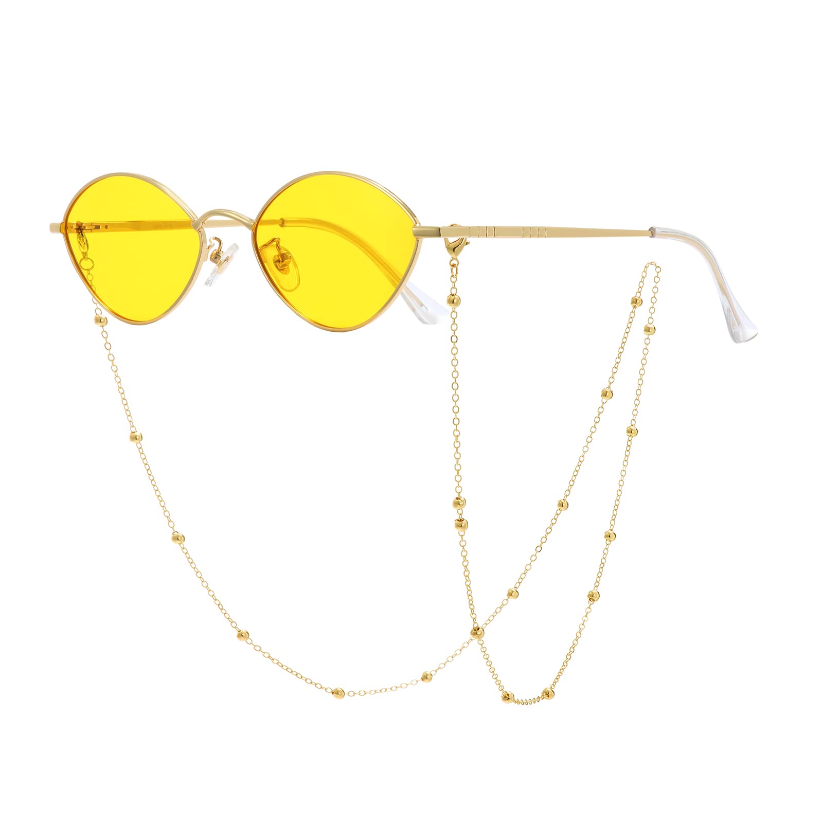 Veda Tinda VisionSunglasses for Women Trendy Retro 70s 90s Womens Oval and Square Shades UV400 Protection with Glasses Chain