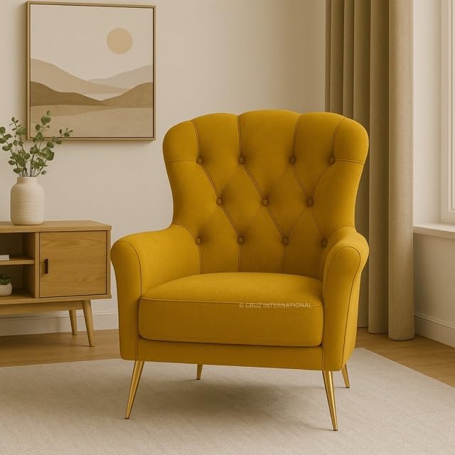 CRUZ INTERNATIONAL - online shopping-be ready ! Yellow Oversized Wing Chair - Fabric Accent Armchair for Living Room, Waiting Room, Office | High Back Chair Upholstered (1 Pillow)-picture-24