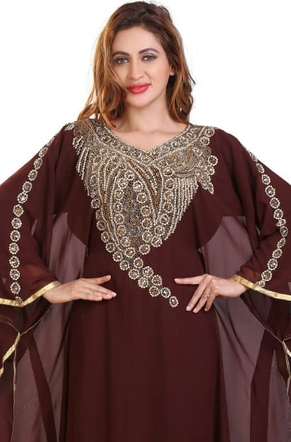 Kaftan for Women Brown Moroccan Dubai Farasha Abaya African Attire Bridesmaid Kaftan Dress Include Head Scarf by ZARDOZI Art3