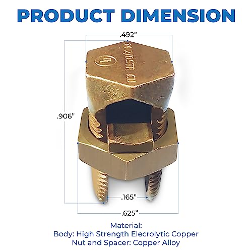 ohlectric hex head copper split bolt connector 6 awg 5 pack ul listed reusable heavy-duty electrical connector  high conductivity electrolytic copper  for grounding bonding amp direct burial