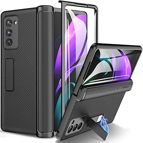 Vihibii for Samsung Galaxy Z Fold 2 5G Case Hinge Protection & Stand, Built-in Screen Protector Folding Automatic Recovery Magnetic Suction Luxury Leather Case for Galaxy Z Fold 2 (Carbon Fiber Black)