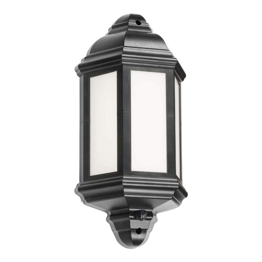 Knightsbridge Black Lant4 Half Wall Lantern With Pir, Polycarbonate, 8 W,