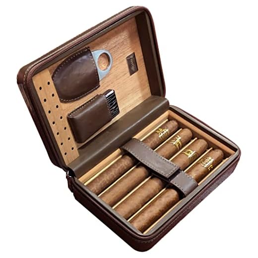 Prestige Import Group - The Manhattan Ostrich Motif Leather Travel Humidor Cigar Case with Zipper Closure - Color: Brown
