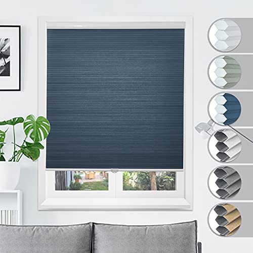 Matinss Cellular Shades Cordless Window Blinds Honeycomb Shades for Home and Windows Bedroom, Light Filtering, Blue, 35x64