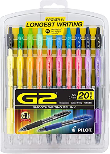 Image of Pilot, G2 Premium Gel Rolling Pens, Fine Tip 0.7mm, Mixed Colours, Pack of 20