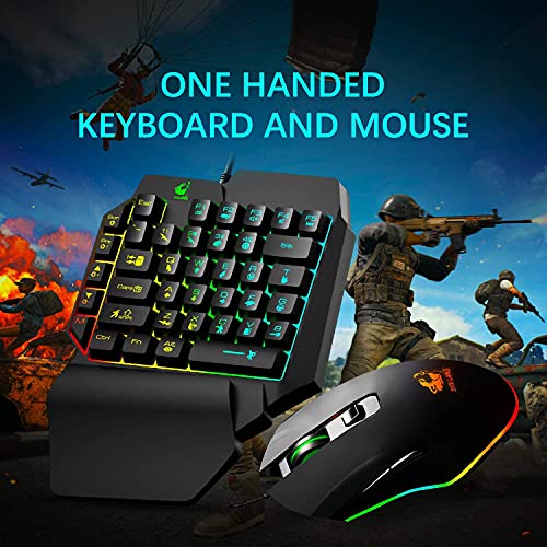 Teclado para juegos con una sola mano con cable+Mouse RGB para juegos+Mouse Bungee Antideslizante 360 ° Girar el soporte del cable del mouse Fijador+Convertidor retroiluminado para Switch/Xbox/PS4/PC